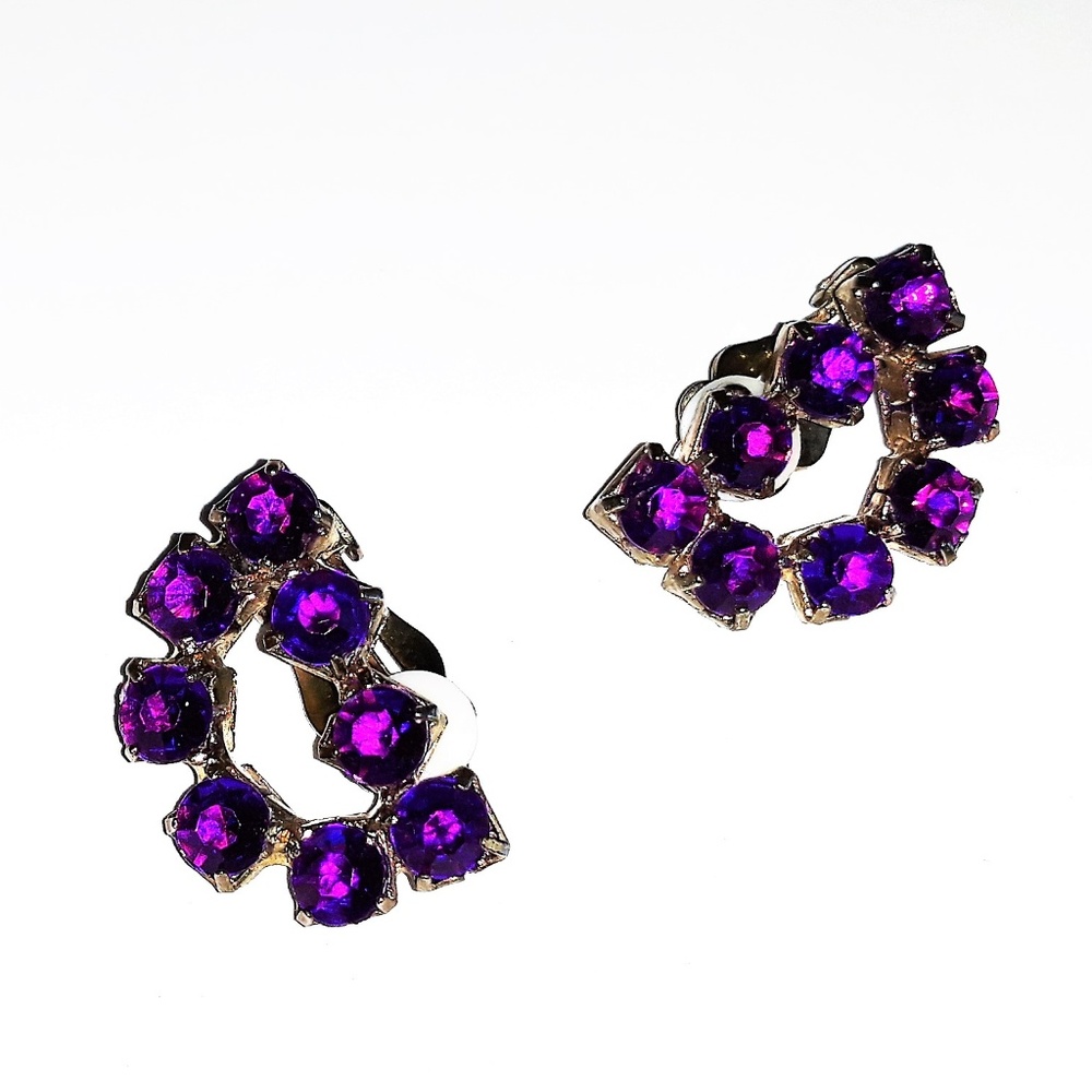 Fuchsia Crystal Half-Moon Clip Earrings